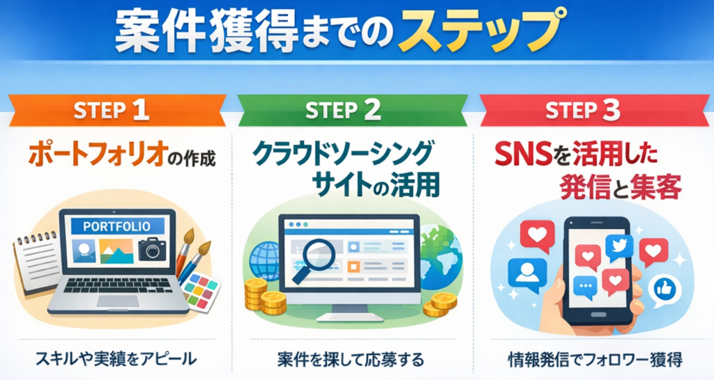 案件獲得までのステップと書かれた画像