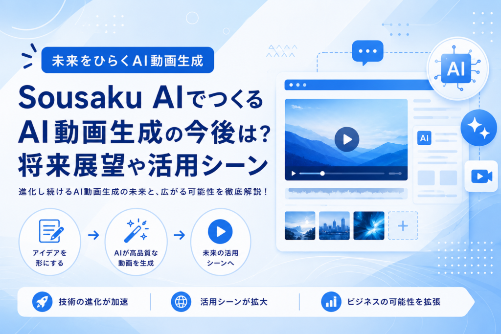 Sousaku AIでつくるAI動画生成の今後はと書かれた画像