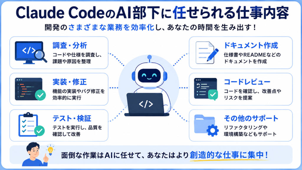 Claude CodeのAI部下に任せられる仕事内容の画像