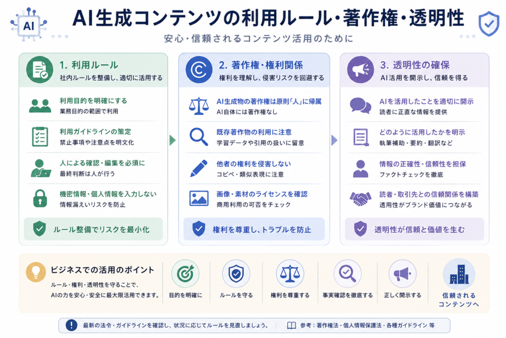 AIブログ記事ツール利用時の著作権・倫理・法律への対応の画像