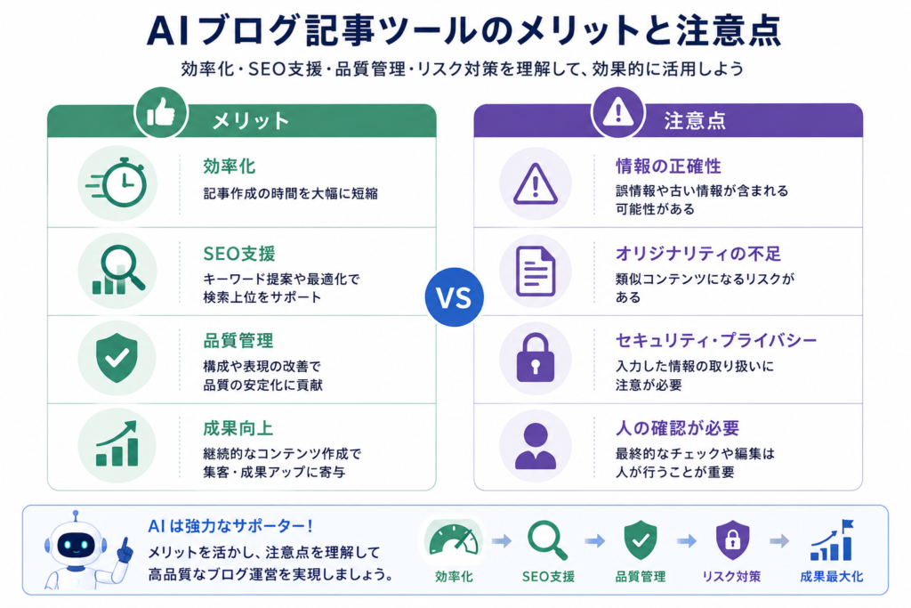 AIブログ記事ツールのメリット・デメリット｜導入前に知るべきポイントの画像