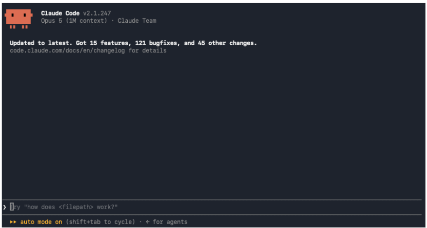 ターミナルでClaude Codeの対話画面が開いた状態