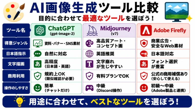 ChatGPTと他ツール（Midjourney・Firefly等）の画像生成比較