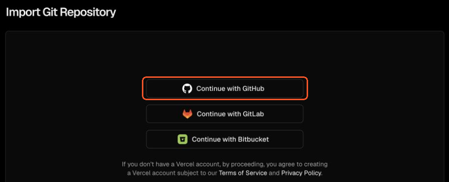 Vercelの新規プロジェクトでGitHub連携を始める画面